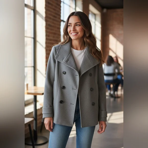 H&M Women's Gray Double-Breasted Coat SIZE 10 - Picture 3 of 7